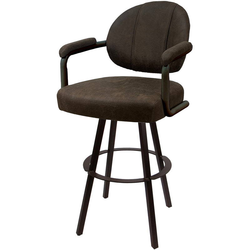 Swivel Upholstered Counter Stool with Metal Frame, Brown Polyester Blend/Brown Frame