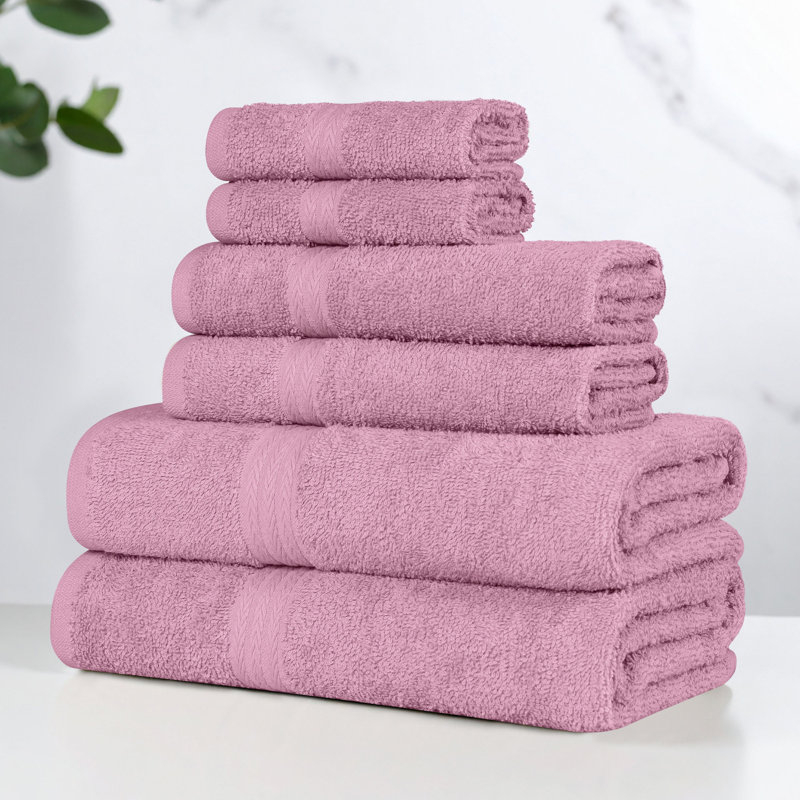 100% Cotton Lightweight Quick-Drying Absorbent 6-Piece Towel Set, Lilac