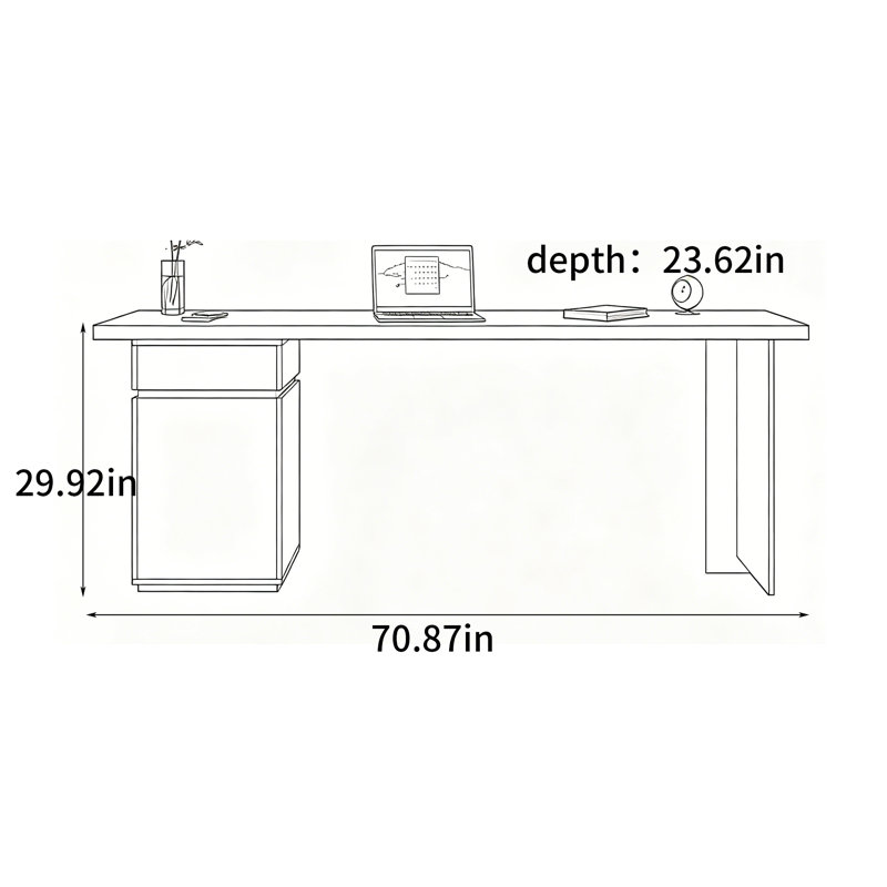 Bureau de style italien minimaliste, H 29,92 po x l 70,87 po x P 23,62 po