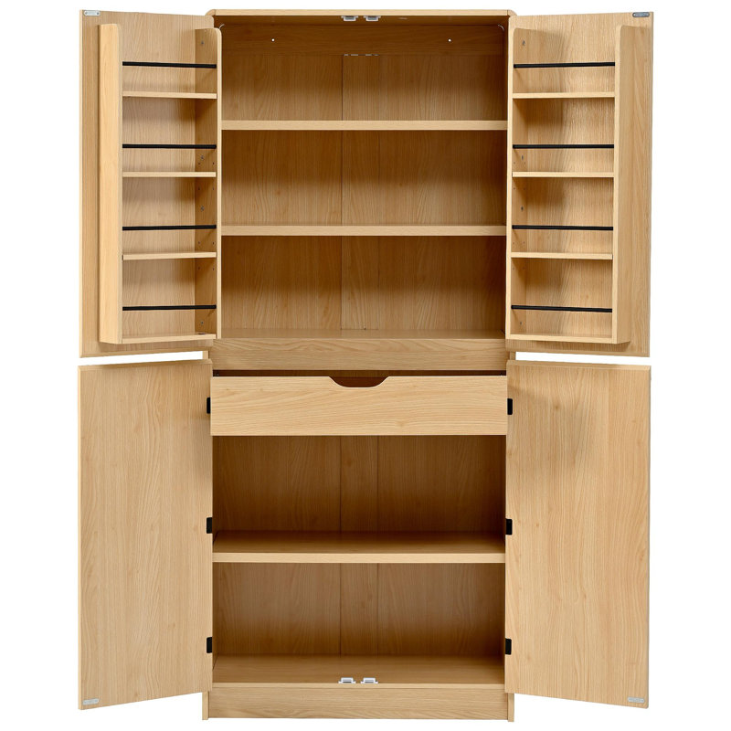 Armoire garde-manger courbée de 72 po avec tablettes et tiroir Nelson, Naturel