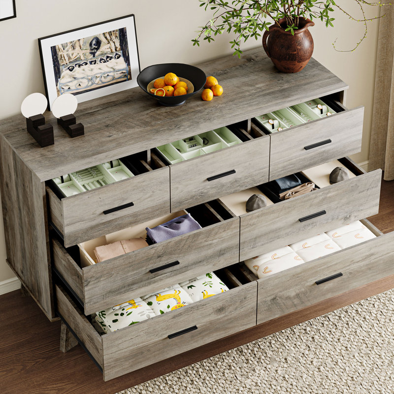 Grande commode 7 tiroirs avec base robuste en forme de X, Grey Oak