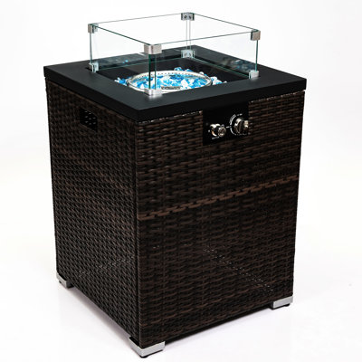 Foyer d'extérieur avec verre, brûleur en acier inoxydable, foyer de 40000 BTU avec pare-pluie et pare-pluie, pare-vent, plateau de table, pierres