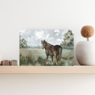 Majestic Horse in Tranquil Field Serene Abstract Contemporary Horse Landscape Nature Wall Art Print 1 Piece Wrapped Canvas Wall Art