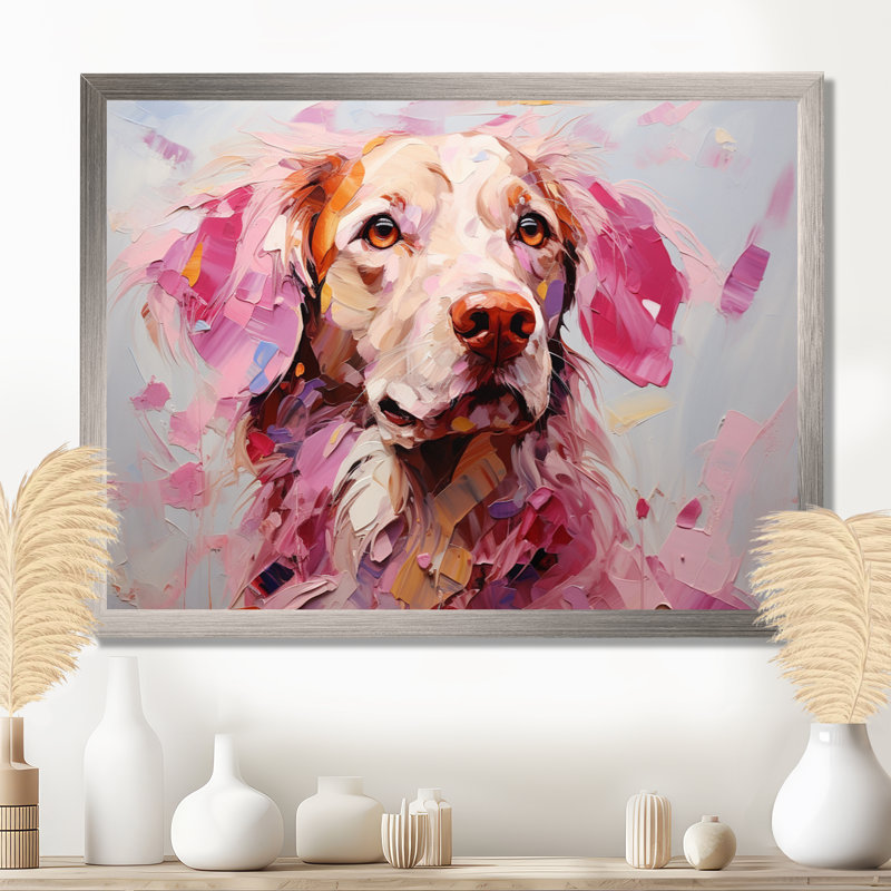 Rose Labrador Popart - art mural chien, Cadre flottant noir, H 24 po x l 32 po x P 1 po