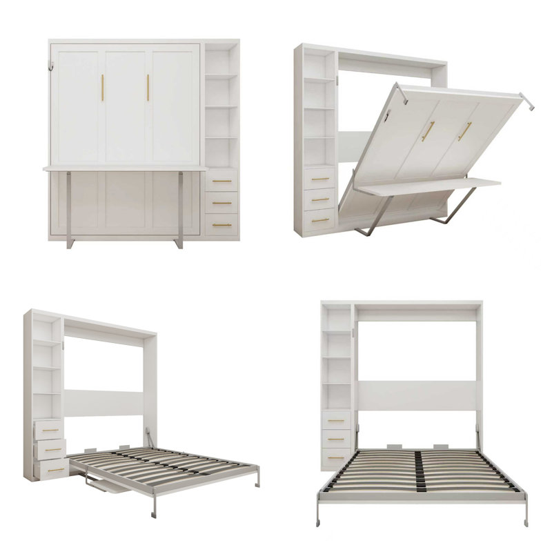 Système de lit escamotable encastré avec bureau intégré et armoires encastrées - Lit pliant pour une vie compacte