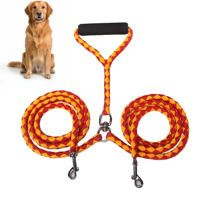 Coupleur réfléchissant détachable pour chien en laisse 4,5 pi 2 en 1 avec poignée rembourrée pour chien de grande et moyenne taille, sans enchevêtrement
