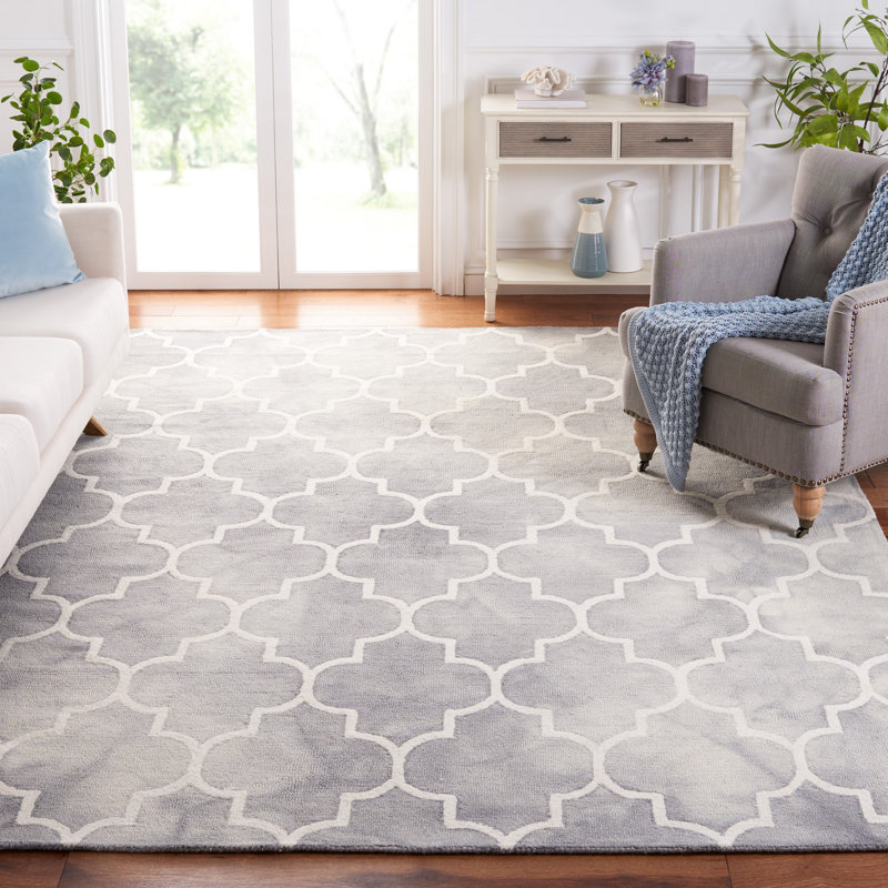 Tapis gris / ivoire en laine touffeté à motif géométrique Daviston, Rectangle 8 pi x 10 pi