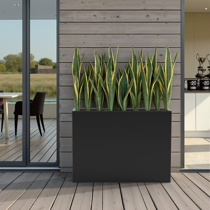 Jardinières rectangulaires en métal pour plantes d'extérieur, H 28 po x l 36 po x P 9 po, Noir
