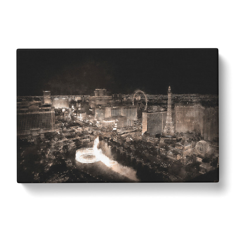 Las Vegas Skyline At Night - Wrapped Canvas Painting, 60cm H x 91cm W x 3cm D