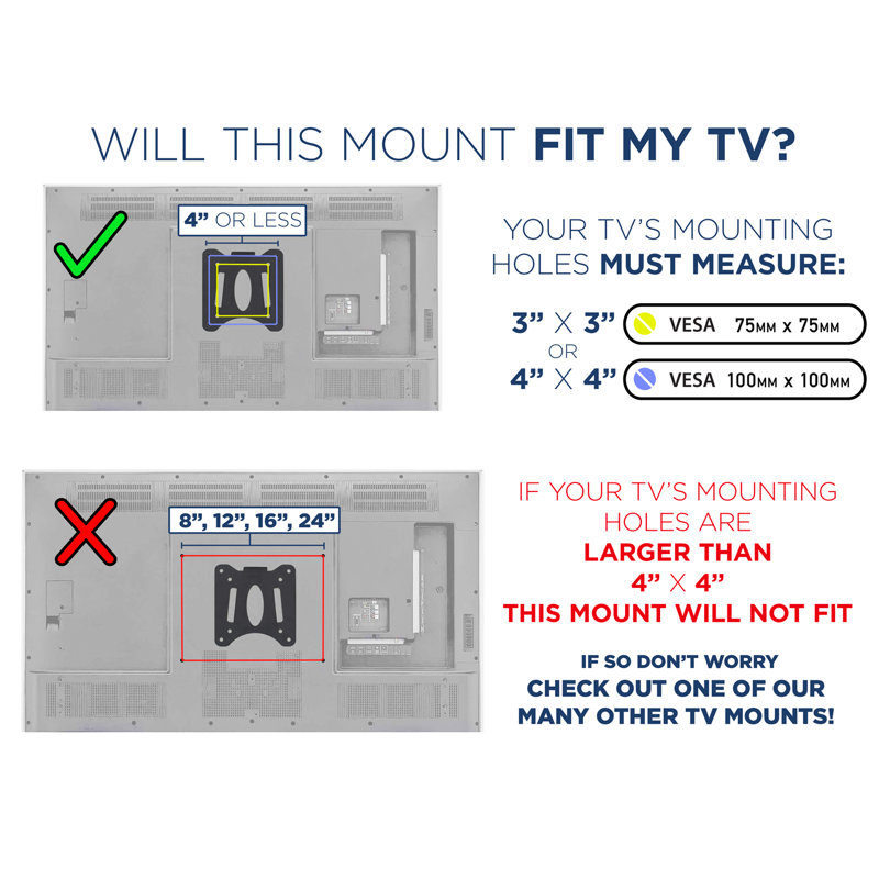 Black Low Profile Fixed TV Wall Mount for 13" to 27" Screens