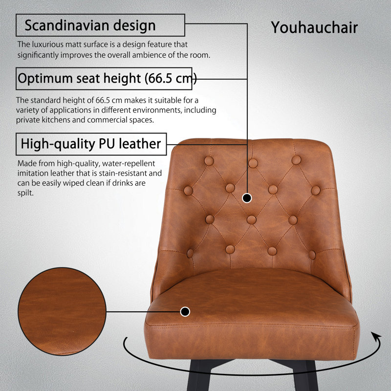 Swivel Upholstered Counter Stool with Metal Frame, Brown