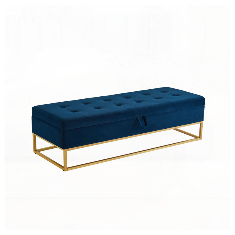 58.6"Upholstered Tufted Bed Bench with Storage, Navy Blue