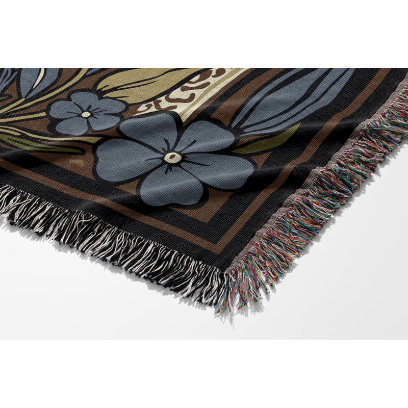 Jeté en mélange de coton Lim Elephant, L 80 po x l 60 po, Noir / vert / jaune
