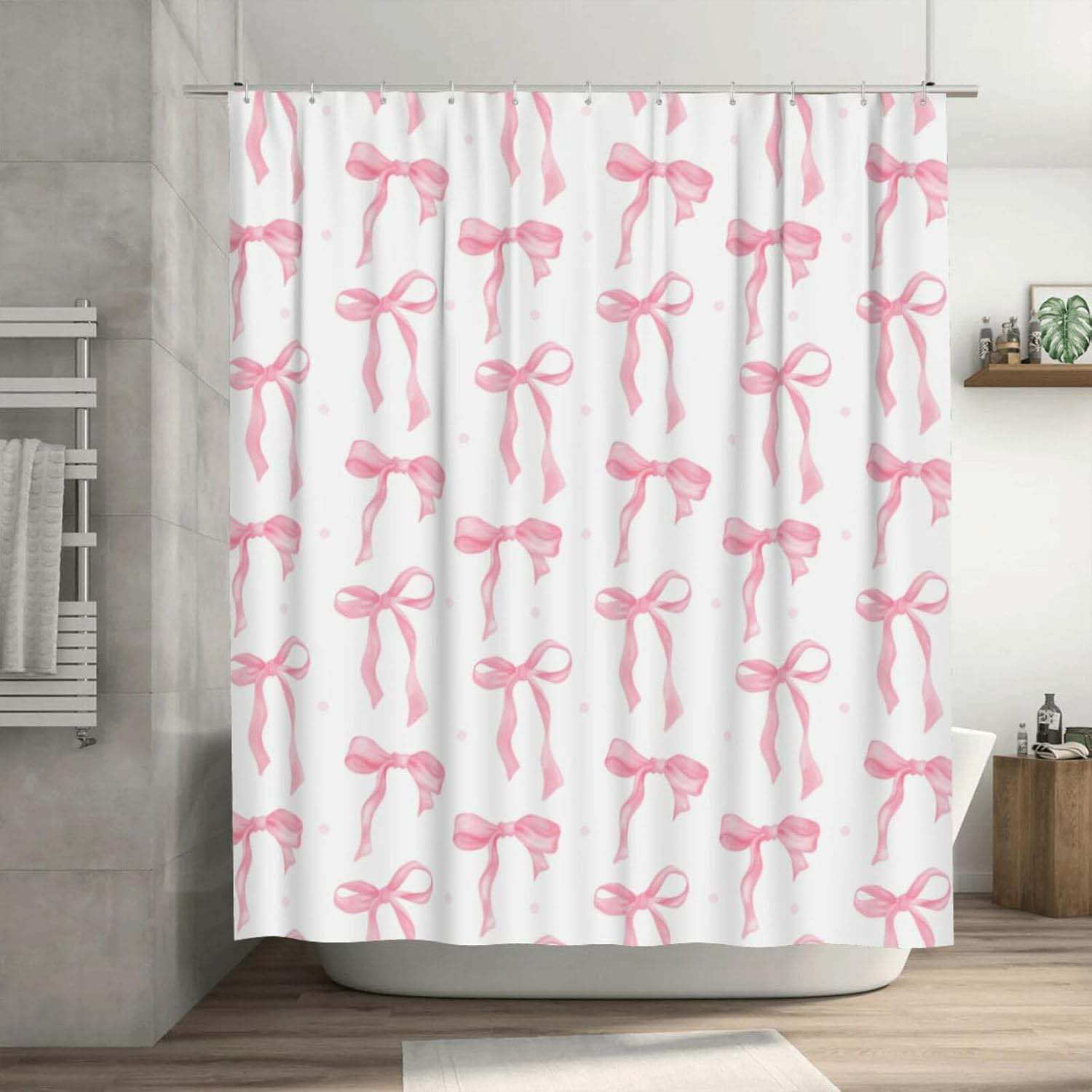 Lark Manor Cute Shower Curtain Pink Bow Fabric Shower Curtains For