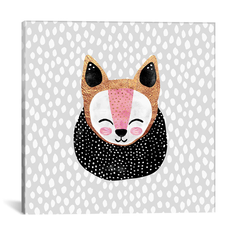 « little arctique fox », impression sur toile, H 24 po x l 24 po x P 1 po, Papier d'art encadré noir, Blanc