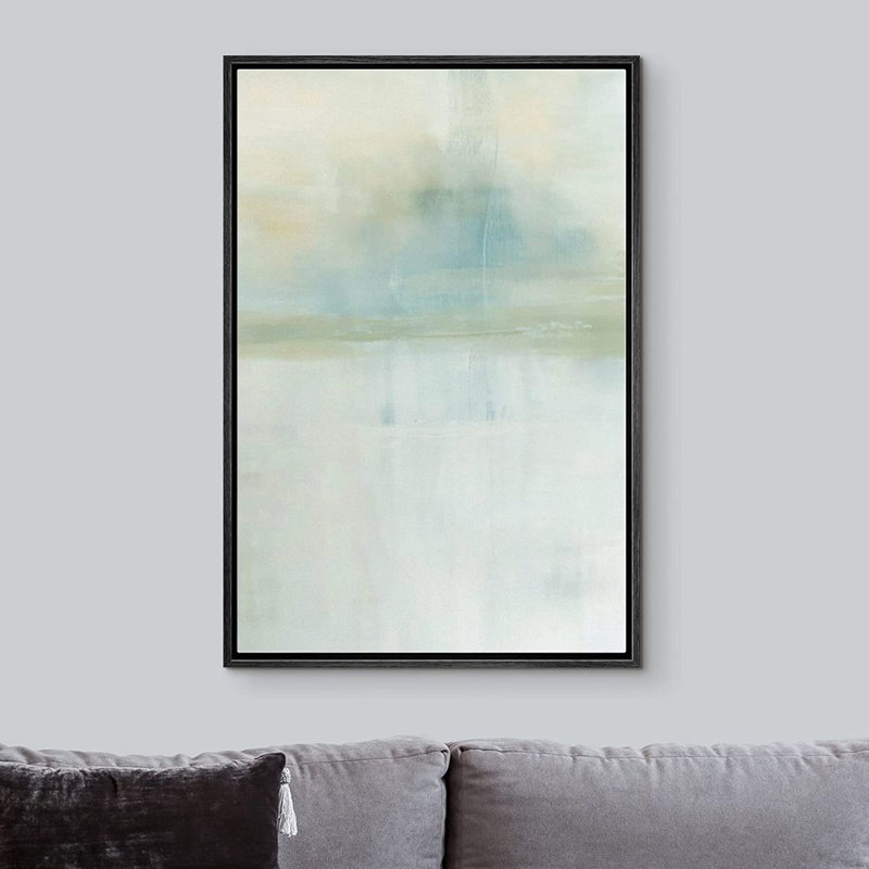 Collage aquarelle gris sarcelle Mid-Century pastel - peinture sur toile, Noir, L 16 po x H 24 po