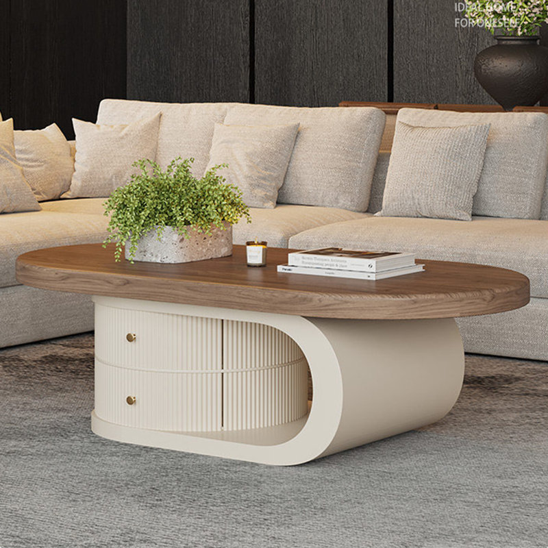 Table basse ovale de rangement de style médiéval, H 16,5 po x L 55,1 po x l 23,6 po