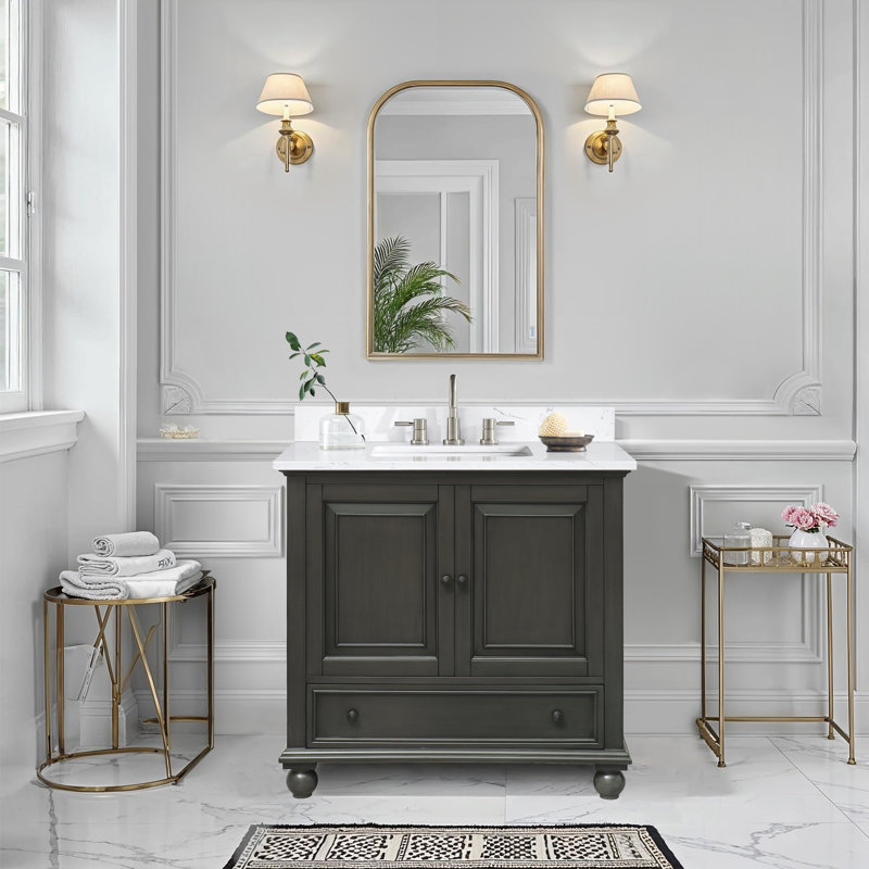 Ensemble de meuble-lavabo simple 37 po Samoset, Glacis gris anthracite, Blanc cala