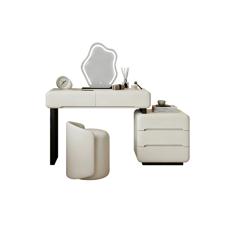 55.12"Modern minimalist solid wood beige dressing table, 31.5" H x 55.12"W x 15.75" D