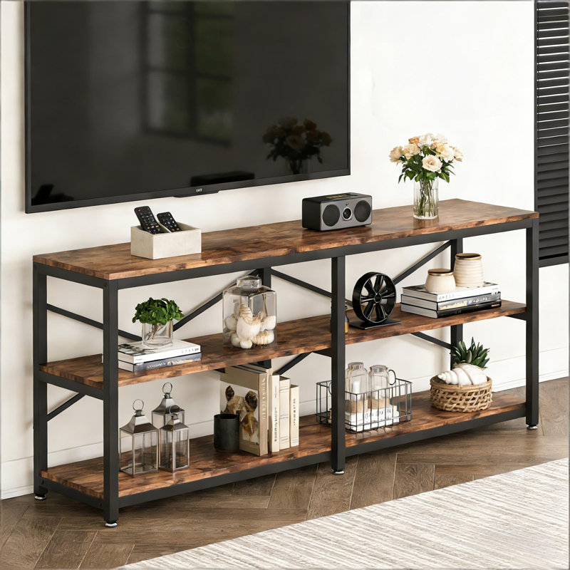 Canapé rustique de style campagnard, table de vestibule à 3 niveaux, console, meuble télé, bibliothèque