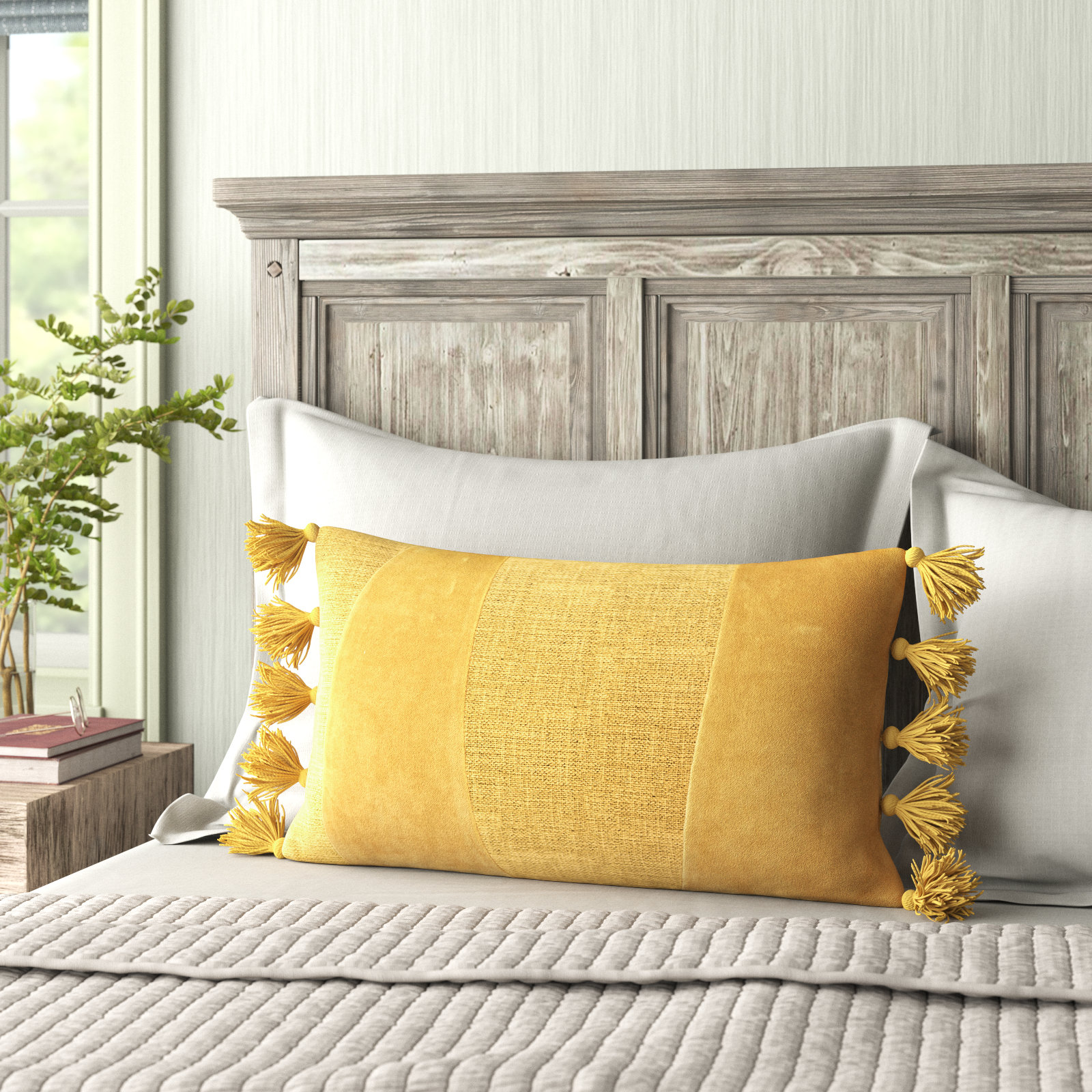 Legaspi Tassels Lumbar Throw Pillow, Yellow