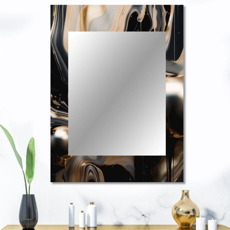 Gold Black Journey Through Marble III - Marble Large Wall Mirror, Gold Unique Mirror, Printed Metal Art, 40" x 30"