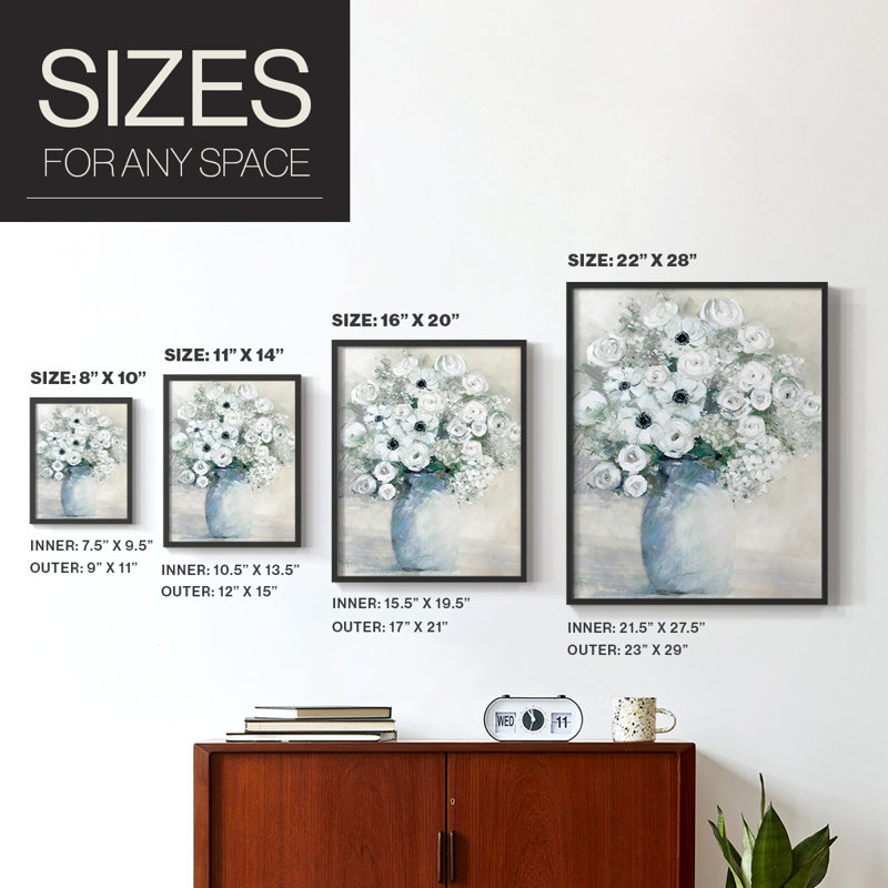 Anemone Bouquet Framed Print - Solid Wood, Black, 28" H x 22" W