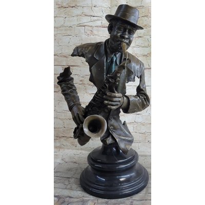 African American Jazz Saxophone Player Saxophonist Musician Bronze Statue Sculpture