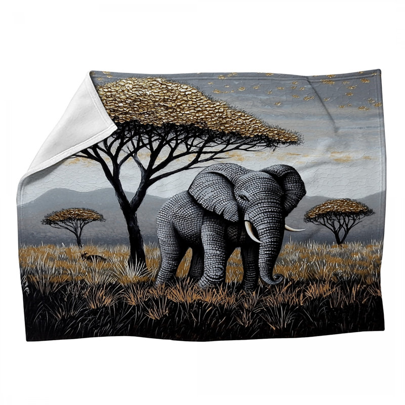 Jeté en molleton Elephant Scene - Jeté animalier pour canapés ou lits, L 80 po x l 60 po