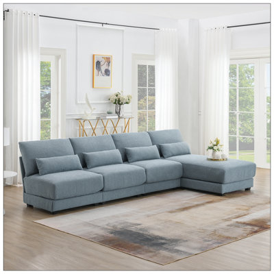 120*61" Oversized Wide Seat Sectional Sofa With Reversible Chaise,Loop Yarn Fabric 5-Seat Armless Indoor Furniture,Convertible L-Shaped Couch For Living Room,Apartment,