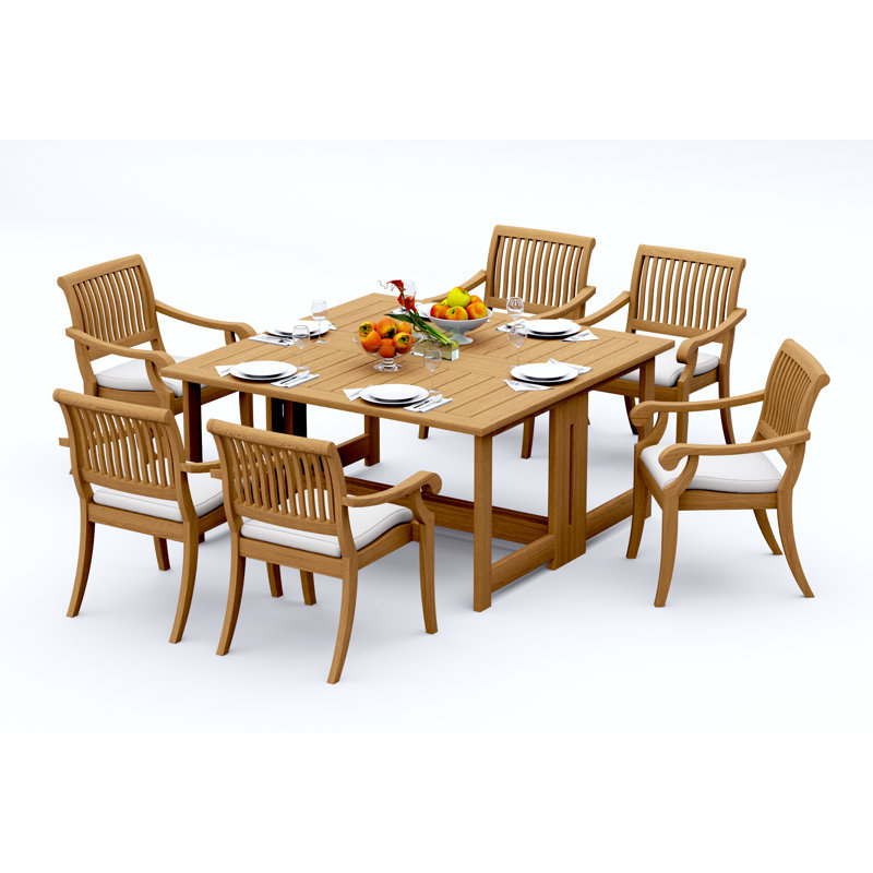 8 Seats 9 Pcs Grade-A Teak Wood Dining Set: 60" Square Rectangle Butterfly Table And 8 Arbor Stacking Arm Chairs #11AB1408, 6