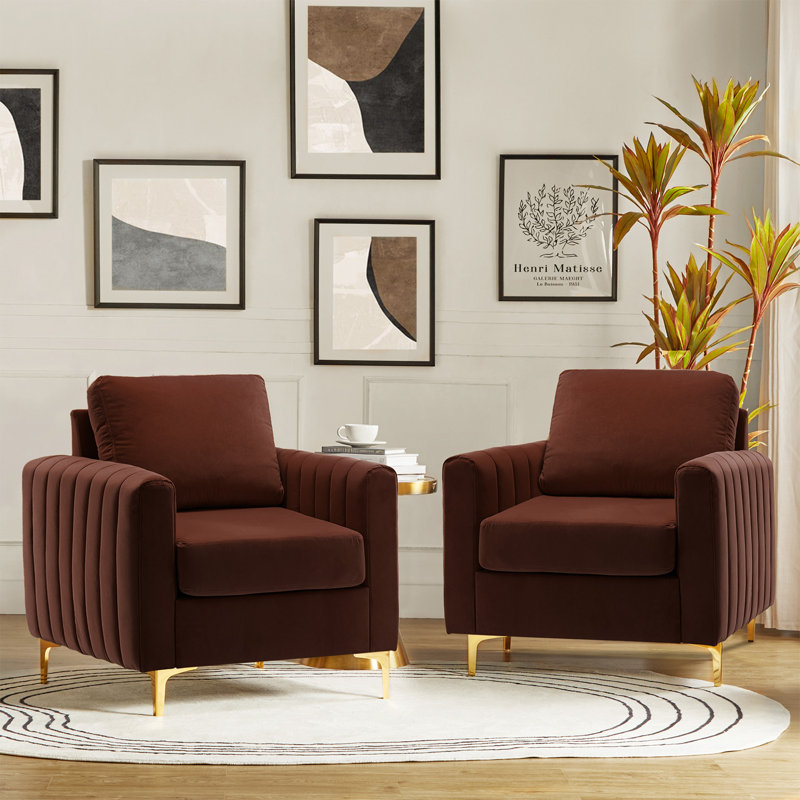 Fauteuil club en velours capitonné Gillette, Burn Brick