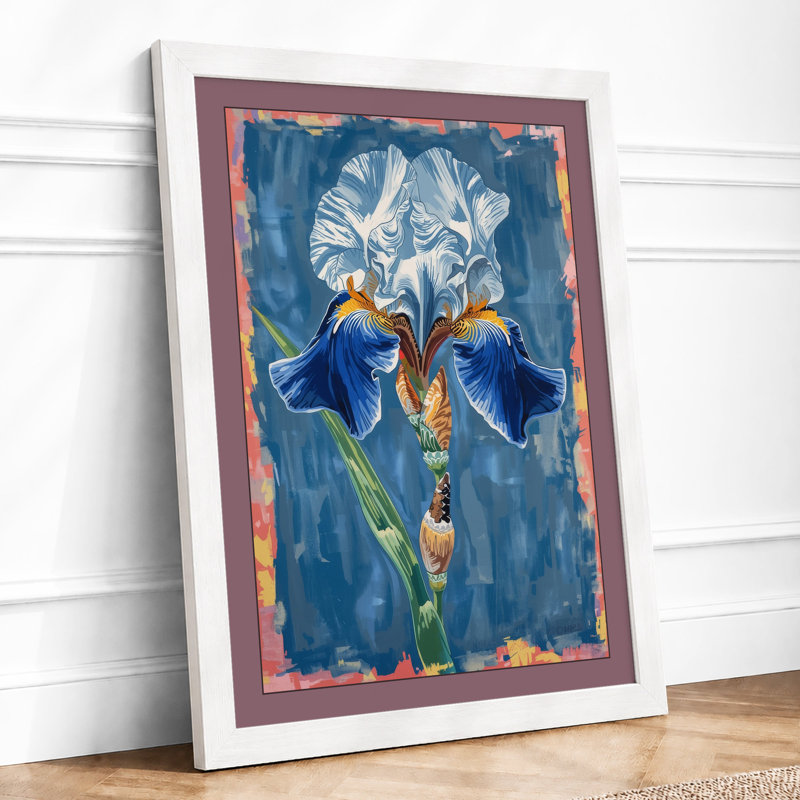 Iris in Blue Botanical - Framed Print, A4 - 29.7 x 21.0 cm, White