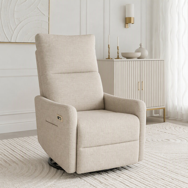 Fauteuil inclinable électrique berçant avec port USB et coussin rembourré, Brun-Power - Bouton-poussoir