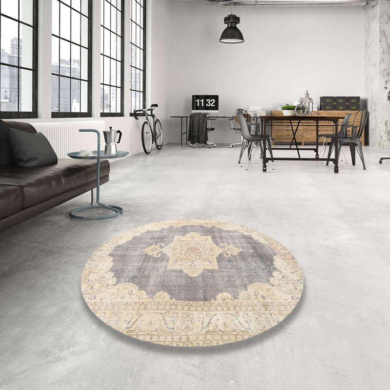 Tapis oriental crème / gris, Rond 7 pi