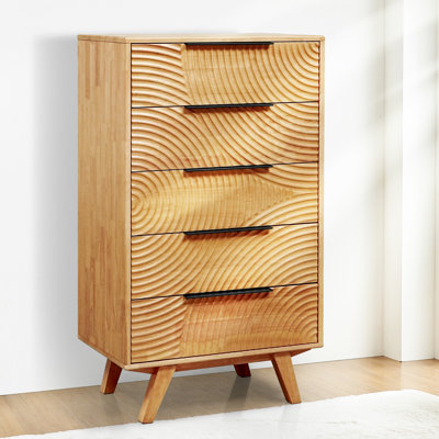 mid century tall dresser Atticus Solid Wood Mid-Century Modern Chest engineered wood drawers and top with Acacia wood veneer Solid Wood Dresser with 5