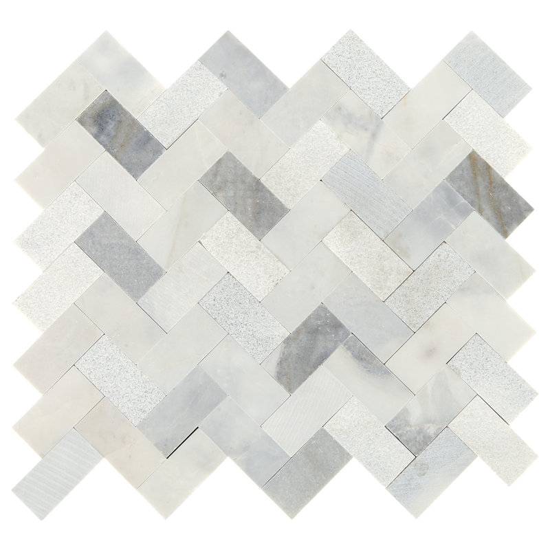 Minute Mosaix Natural Stone Herringbone Mosaic Sheet Floor &  Wall Tile, Stormy White
