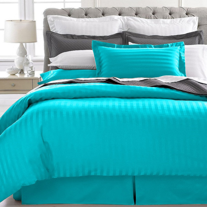 Modern & Contemporary Striped Duvet Cover, Aqua, Full/Queen Duvet Cover + 2 Standard Pillowcases