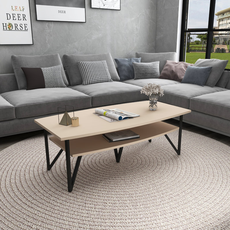 Four Leg Coffee Table with Storage, Beige