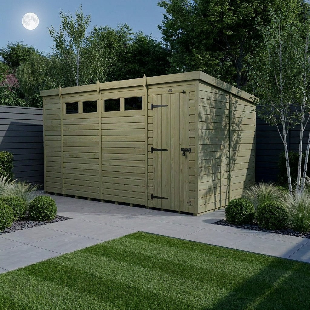 Total Sheds 14ft x 8ft Security Pent Shed - Heavy-Duty Hasp Staple Anti-Tamper - Pressure Treated Timber - UK Manufactured