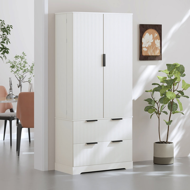 72" Modern Fluted Kitchen Pantry Cabinet With 2 Large Drawers & 8-Door Spice Rack, Freestanding Storage Organizer For Bathroom, Dining Room, Office, Entryway, White