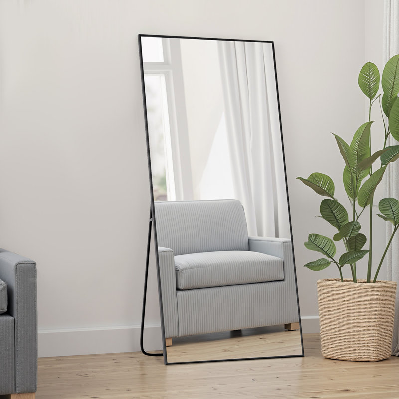 Miroir mural moderne en métal pleine longueur avec support mural, Noir, noir, noir, noir, 71 po x 28 po