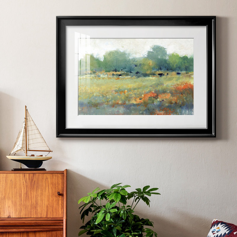 Paysage champêtre II - peinture encadrée, Noir, H 18,5 po x l 24,5 po x P 1 po, Blanc