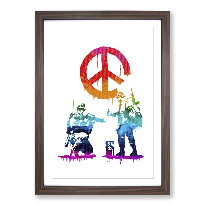 Banksy Peace Soldiers - Picture Frame Graphic Art, Walnut, 65cm H x 48cm W x 2cm D