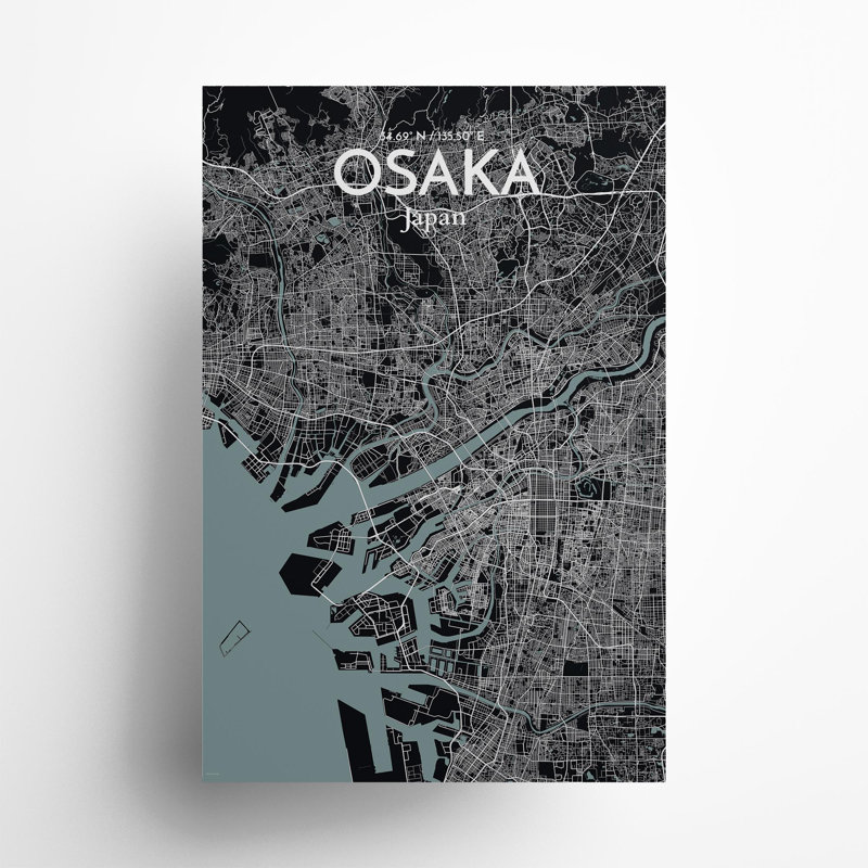 Osaka City Map In Midnight - No Frame Print, 36cm H x 24cm W x 0.05cm D