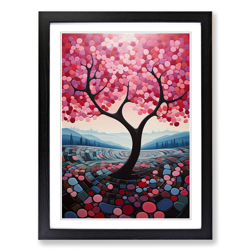 Cherry Blossom Tree Constructivism - Single Picture Frame Print on Wood, Black Framed, 34cm H x 25cm W x 2cm D