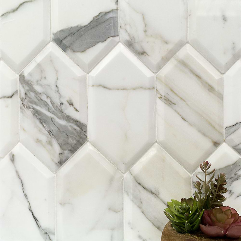 Calacatta 4x8 Beveled Hexagon Polished Marble Tile