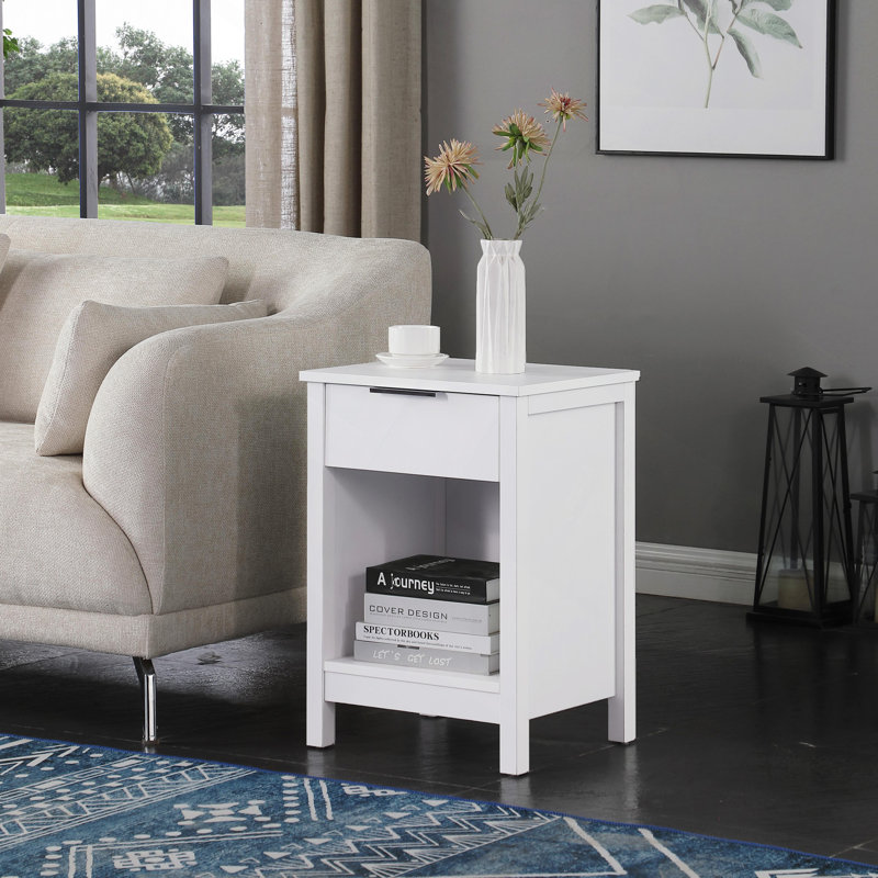 Table de chevet avec tiroir, table de bout à 3 niveaux avec tiroir de rangement et tablette, table de chevet moderne pour chambre à coucher, salon
