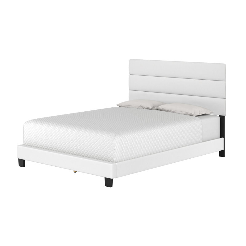 Piedmont Light Faux Leather Queen Platform Bed with Tufted Headboard