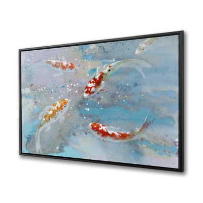 Koi poisson nageant dans l'eau bleue - art sur toile encadré exotique